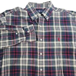 Ralph Lauren 100% Cotton Long Sleeve Madras Classic Plaid‎ Button Down Shirt Lrg